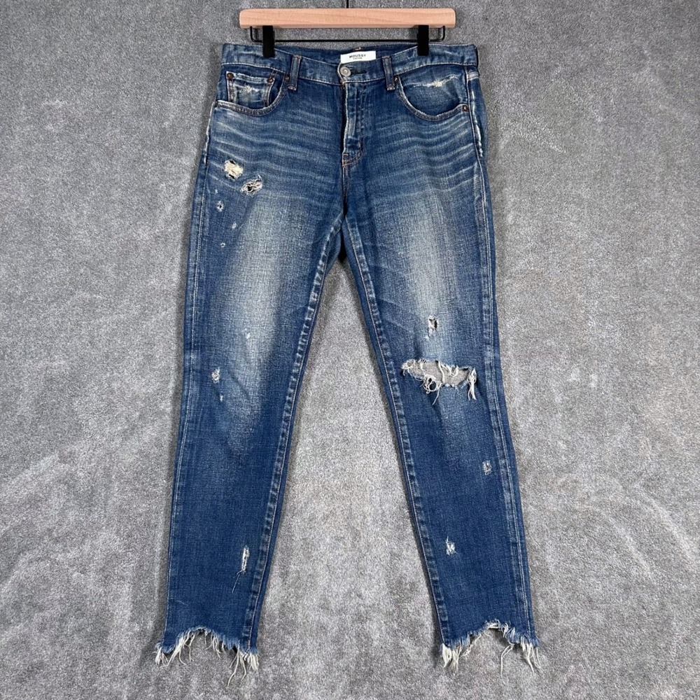 Moussy Vintage Glendale Skinny Jeans Distressed Blue Raw Hem Women 35x27 Japan